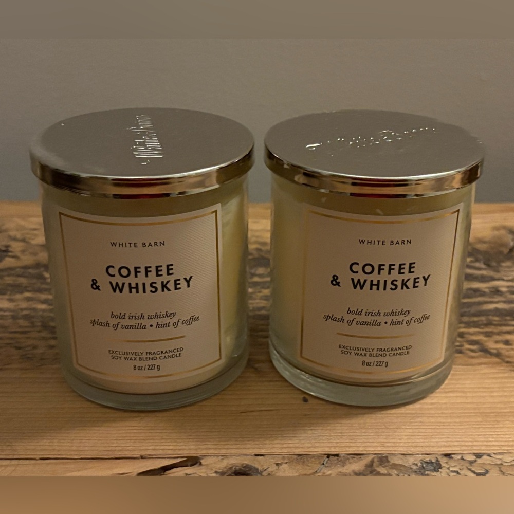 BBW White Barn Coffee & Whiskey Scented Single Wick Candle ~ Lot of 2 NIB